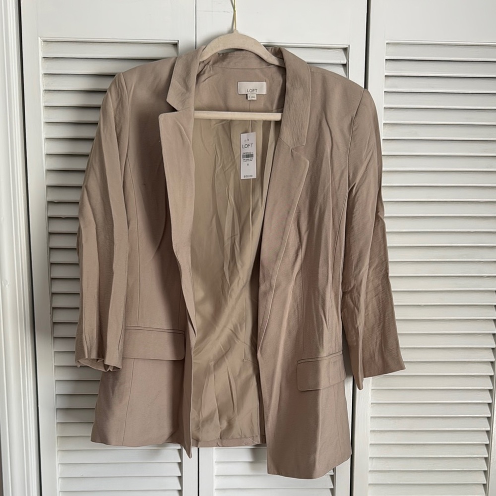 LOFT Tan Blazer with Three-Quarter Sleeves